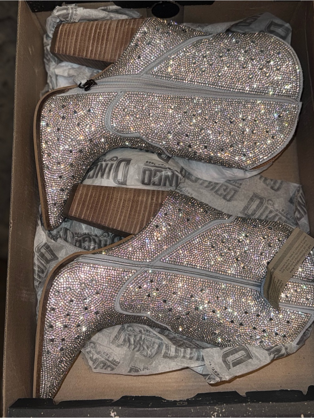 Dingo Silver Crystal Embellished Heeled Cowboy Boots - Picture 6 of 8